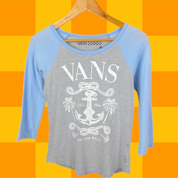 Vans 90s Y2K 3/4 Sleeve Beachy Coconut Girl Stretchy Fitted Baseball Baby Tee S - Picture 8 of 8